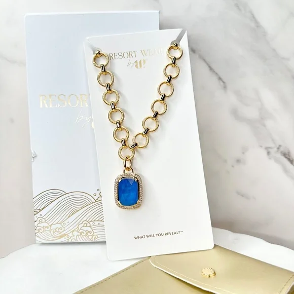Bomb Party Resort Wear Enchantment By The Sea Blue Lace Necklace NK87177 NWT